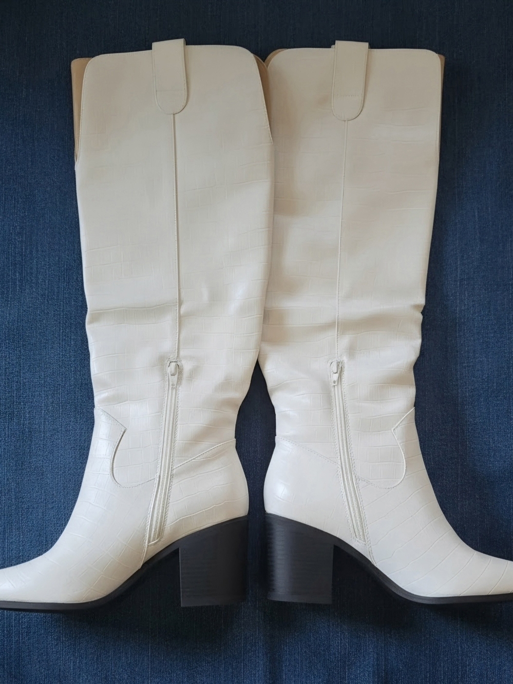 NWOB Journee Collection White Faux-Croc Over-the-Knee Block Heel Boots